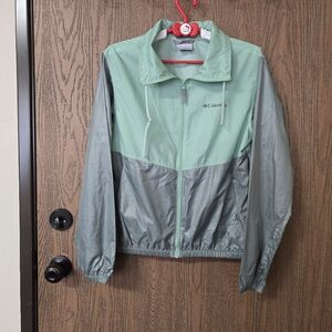 Columbia Morning View Windbreaker Mock Neck Jacket Sz XS Green Blue Colorblock